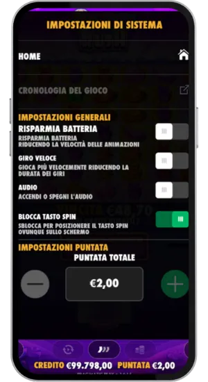Menu impostazioni di sistema