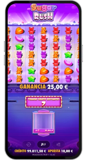 Pantalla de ganancia con tiradas gratis