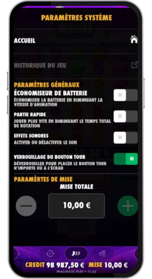 Menu des paramètres du système